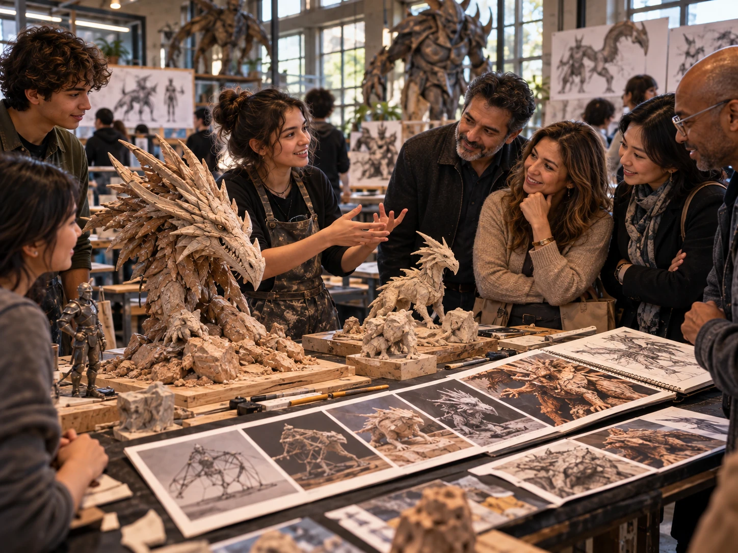 Familias acompañando una presentación de creaciones